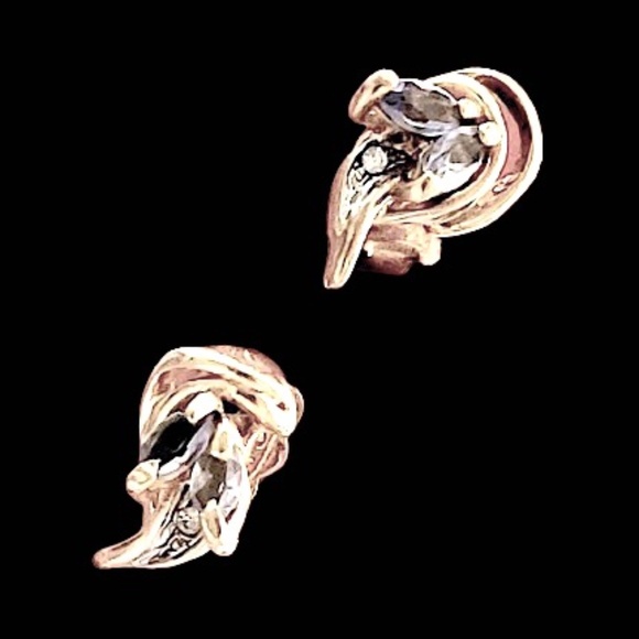 💞 AVON Rare Vintage Gold With Rhinestones Elegant Lilac Tone Gems Stud Earrings - Picture 10 of 10